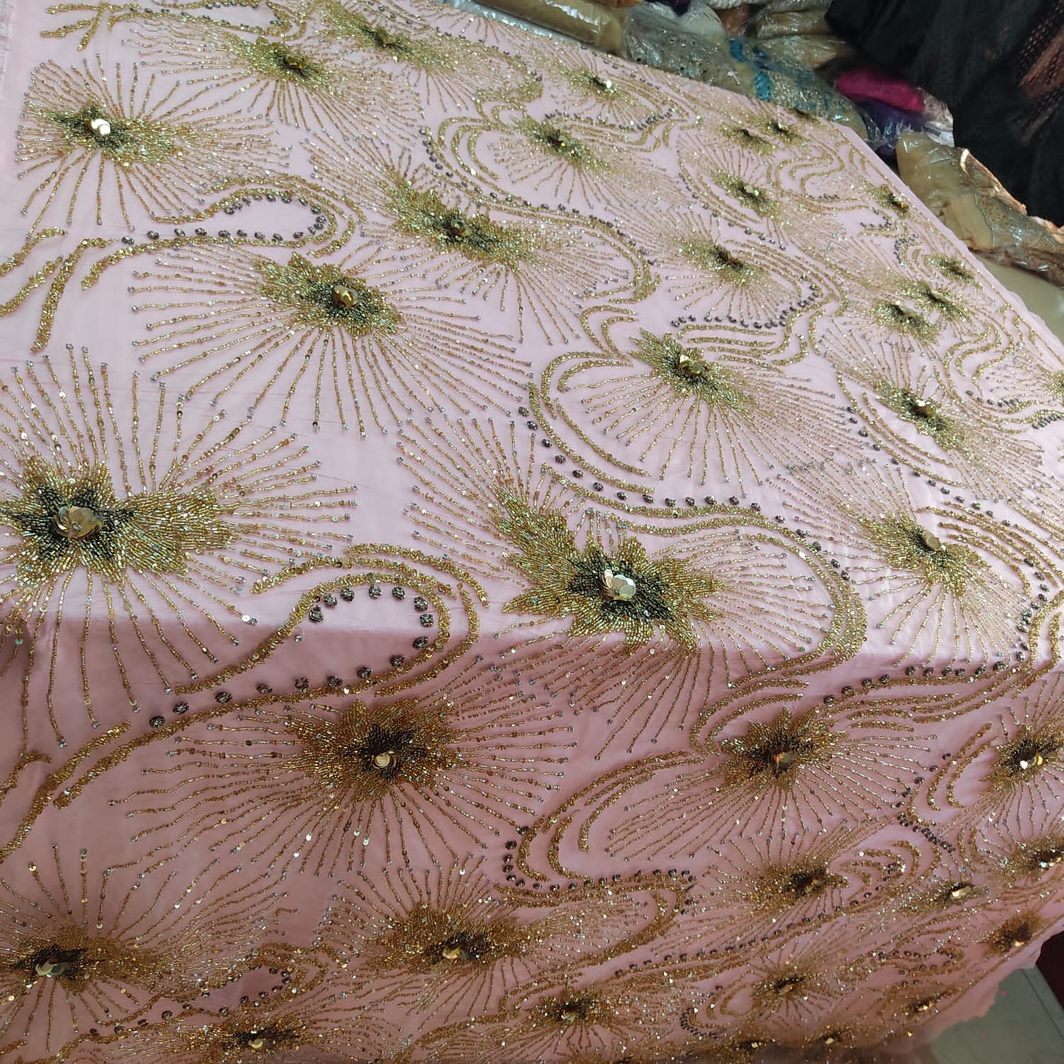 High fashion mirror beads and sequins design lace fabric for wedding lace beaded fabric for dress available at best price