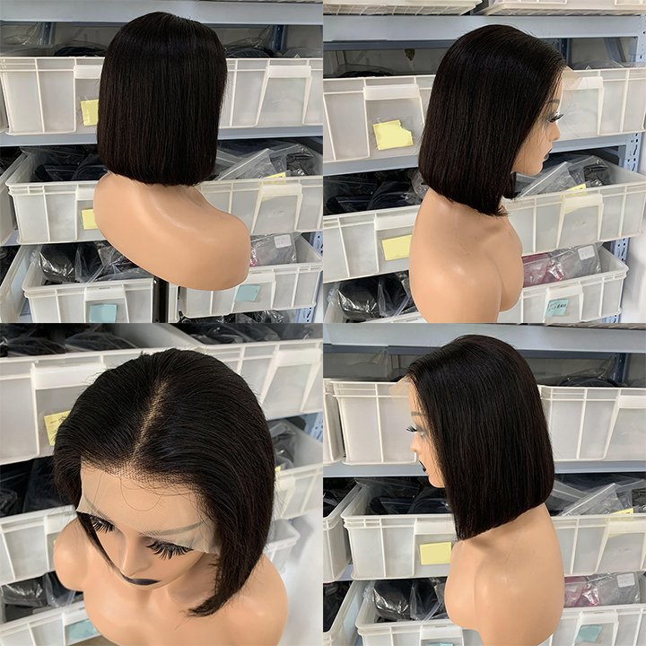 Wholesale Pre Plucked Straight Bob Lace Front Wig With Baby Hair Transparent Frontal Cuticle Aligned Raw Indian Human Hair Wigs