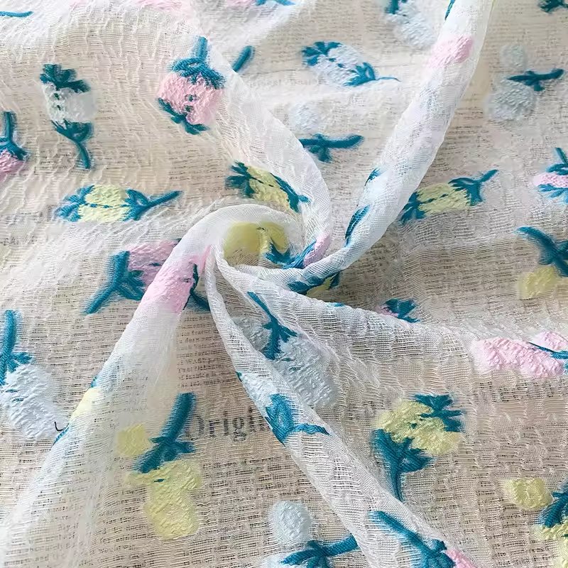 Brand New 210T Yarn-Dyed Crepe Fabric Jacquard Organza Sheer with Flower Embossed for Fashion Clothing