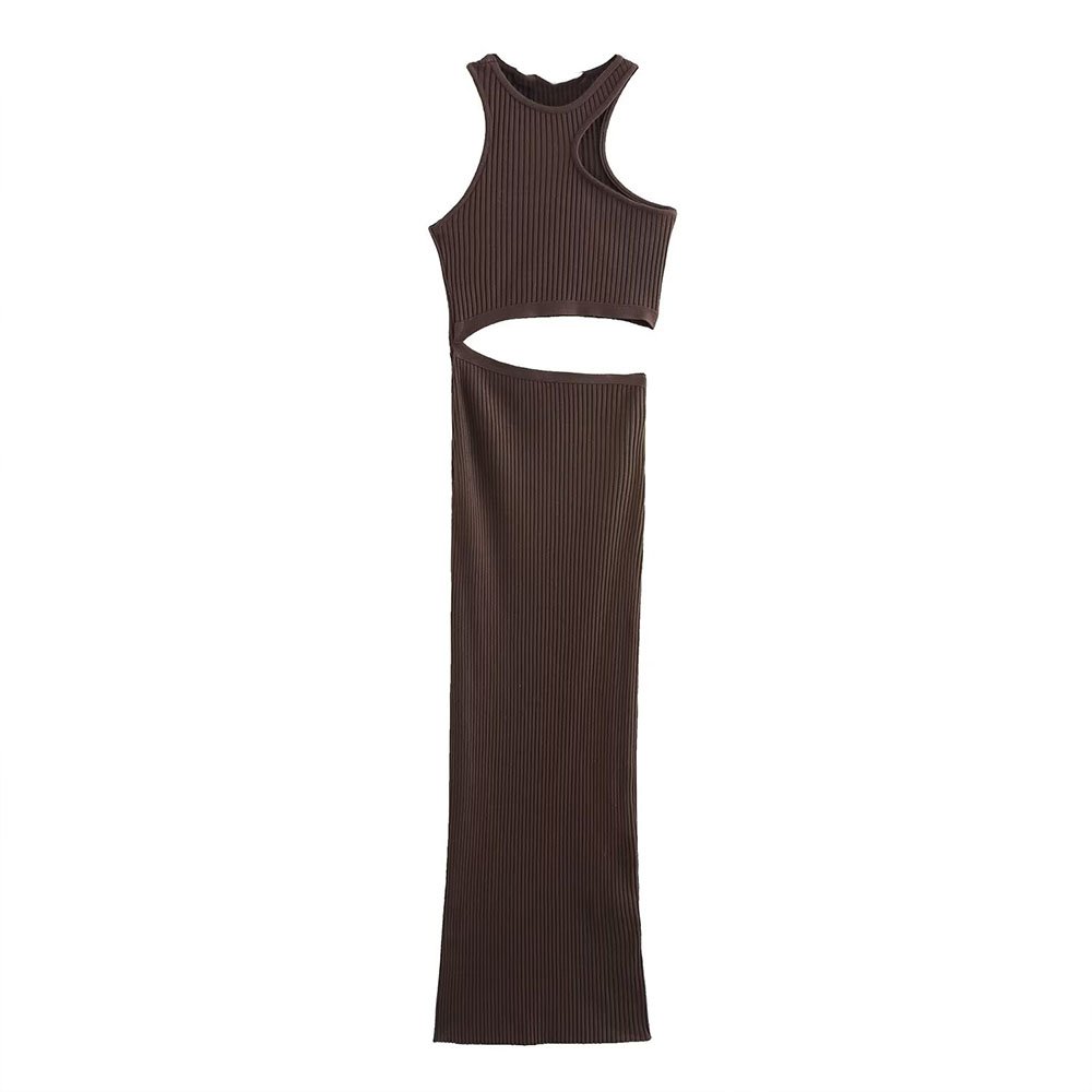 PB&ZA Women 2024 summer New Chic Fashion Off-the-shoulder rib Midi Dress Vintage Sleeveless Female Dresses robe Mujer