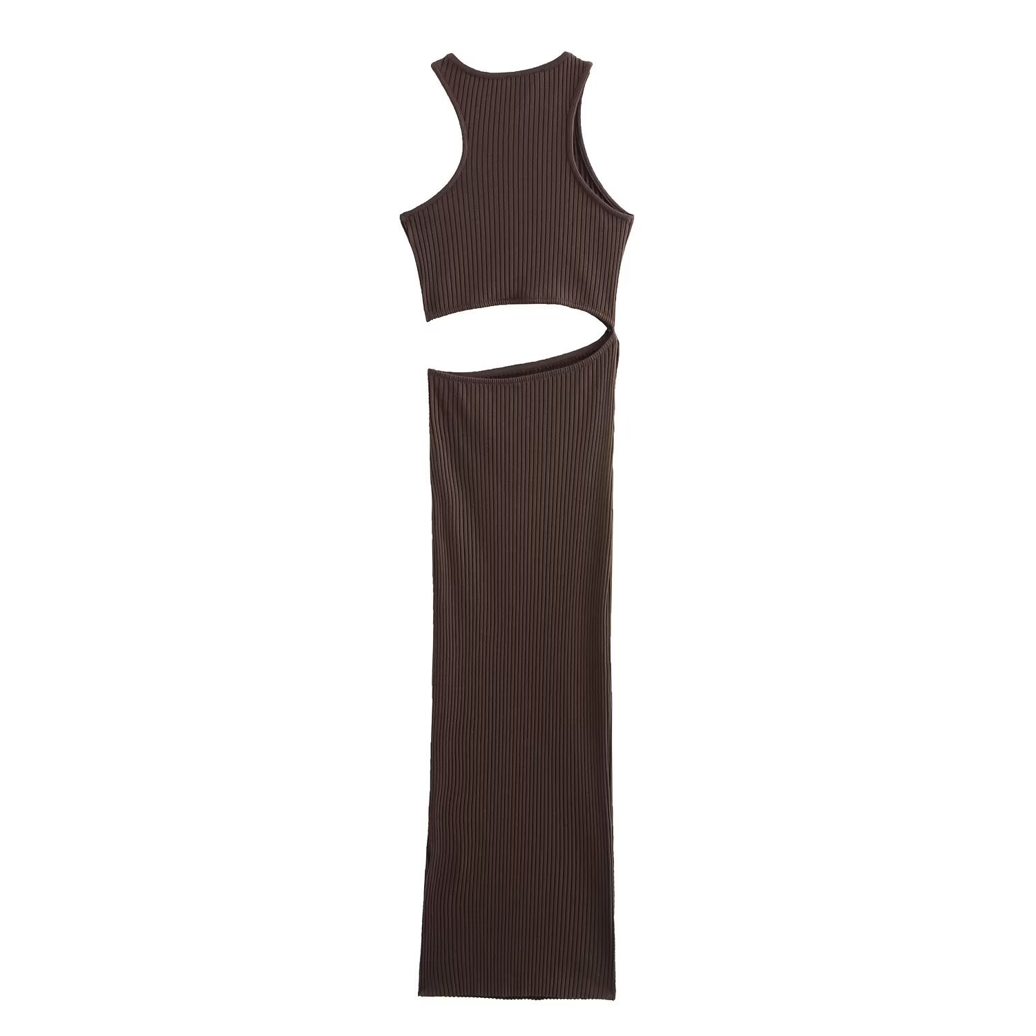 PB&ZA Women 2024 summer New Chic Fashion Off-the-shoulder rib Midi Dress Vintage Sleeveless Female Dresses robe Mujer