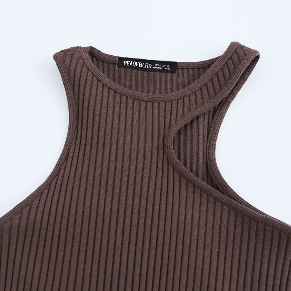 PB&ZA Women 2024 summer New Chic Fashion Off-the-shoulder rib Midi Dress Vintage Sleeveless Female Dresses robe Mujer