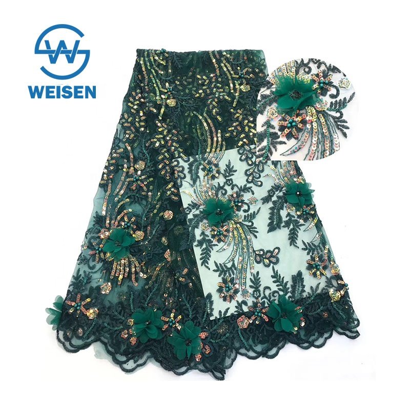 Stone Lace Embroidery Floral High Quality 3D Sequin Flower Fabric