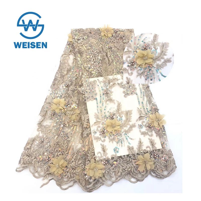 Stone Lace Embroidery Floral High Quality 3D Sequin Flower Fabric
