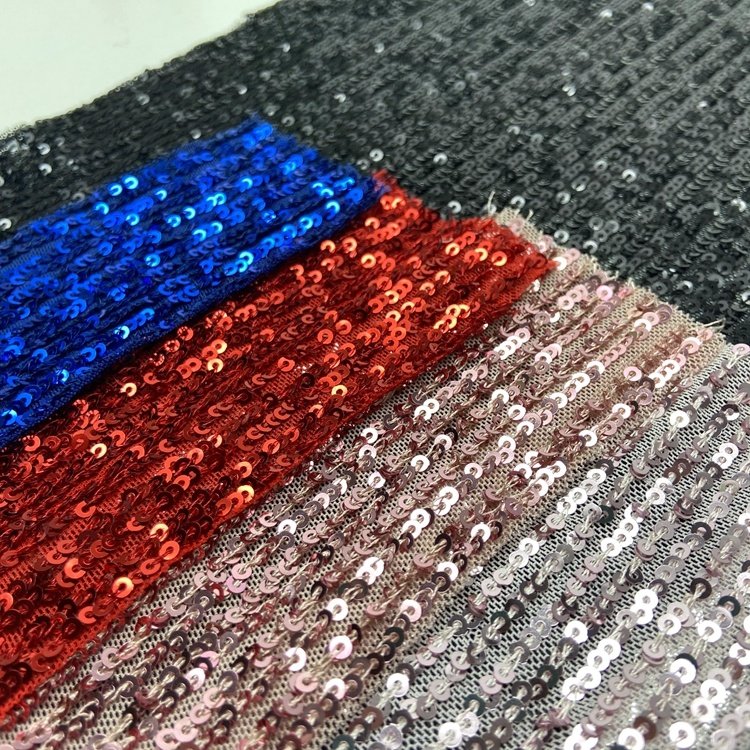 Luxury custom nylon stretch small sequin knit mesh embroidery sequence fabric for wedding dress