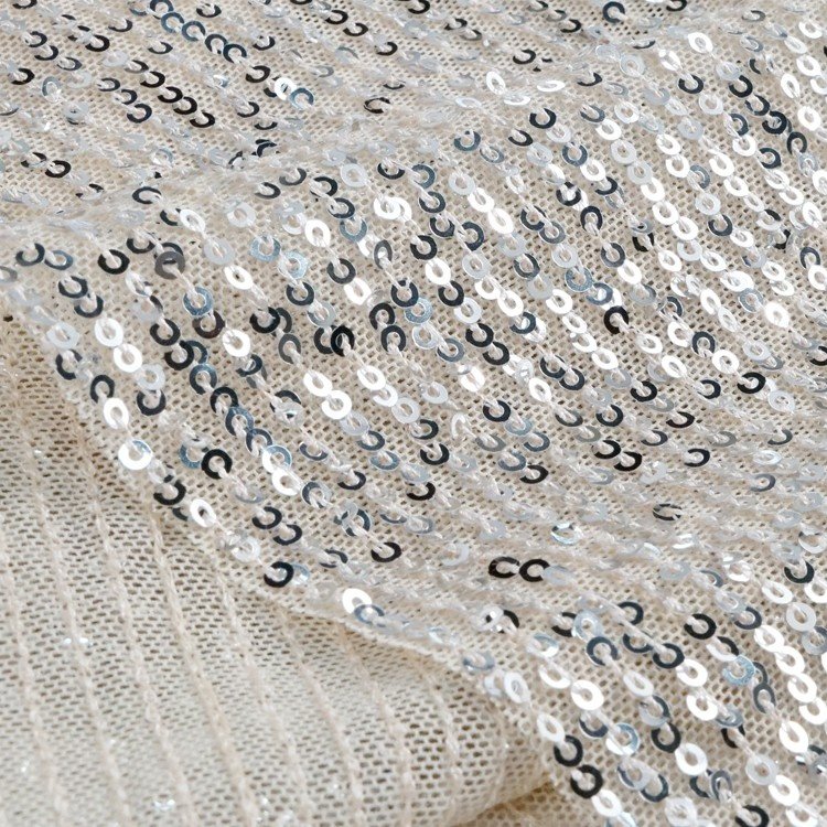 Luxury custom nylon stretch small sequin knit mesh embroidery sequence fabric for wedding dress
