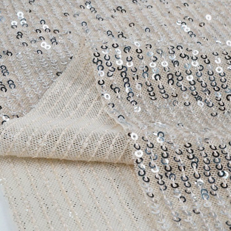 Luxury custom nylon stretch small sequin knit mesh embroidery sequence fabric for wedding dress