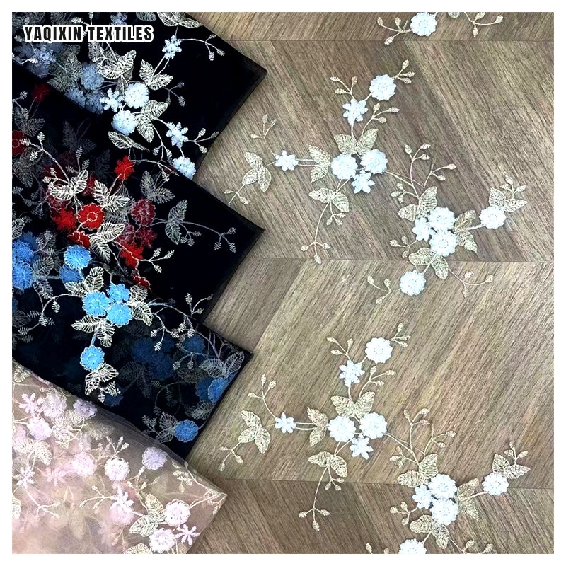 2024 New Arrival Women's Dress Hanfu Embroidered Fabric Lace Flower Embroidery Cloth Cheongsam Dress Floral Fabric