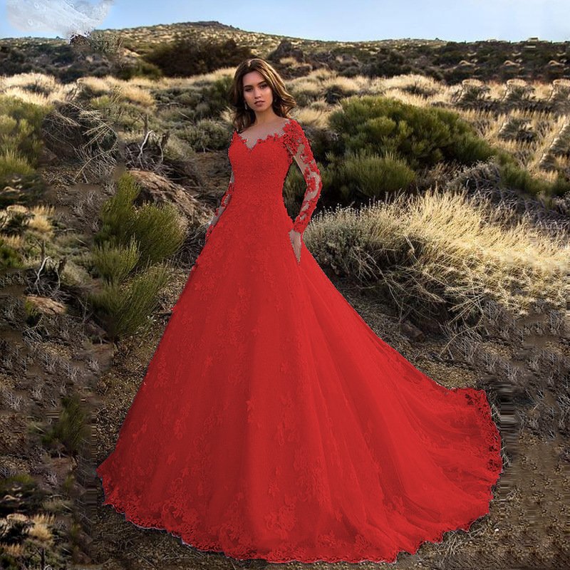 Women Lace Elegant Party Dresses Spring Summer Long Sleeve Off Shoulder Dress New Bridesmaid Banquet Wedding Dress