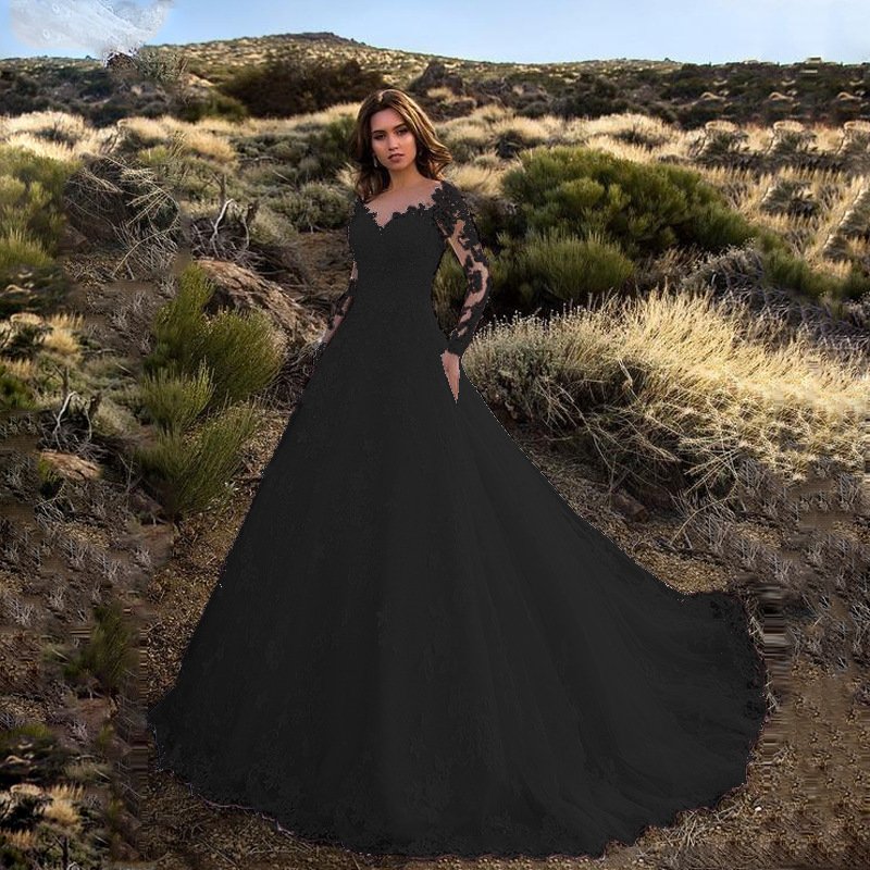 Women Lace Elegant Party Dresses Spring Summer Long Sleeve Off Shoulder Dress New Bridesmaid Banquet Wedding Dress
