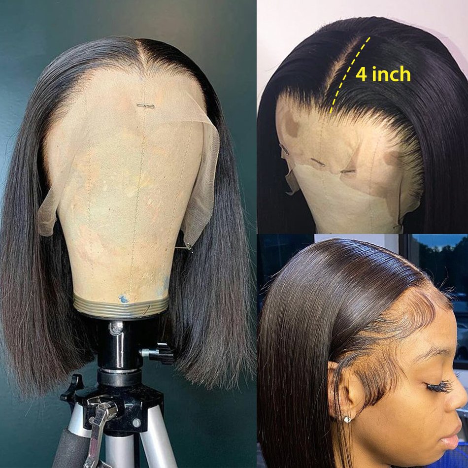 Straight Brazilian Virgin Hair Short Bob Human Hair lace front Wigs Full Lace Human Hair Wig For Black Women HD Lace Frontal Wig