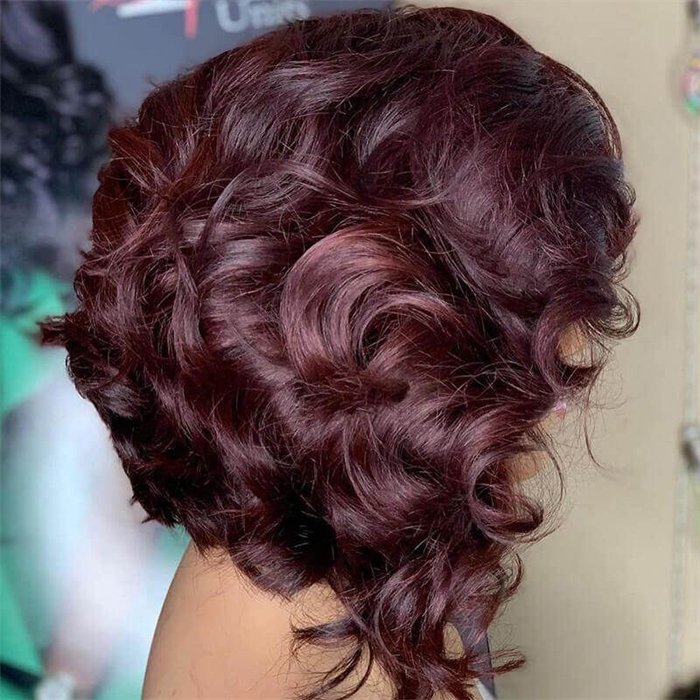wholesale BURGUNDY WAVE SIDE PART 13X4 LACE FRONT BOB WIGS WITH BANGS