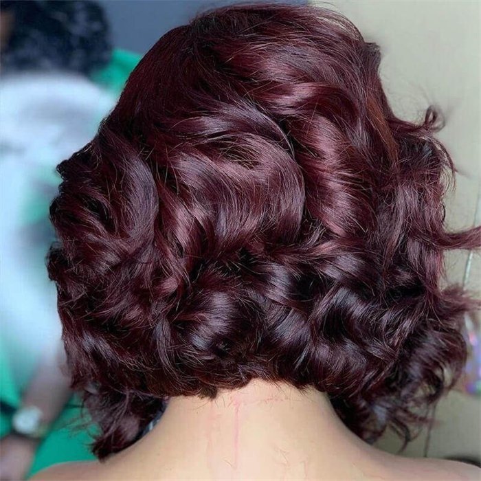 wholesale BURGUNDY WAVE SIDE PART 13X4 LACE FRONT BOB WIGS WITH BANGS