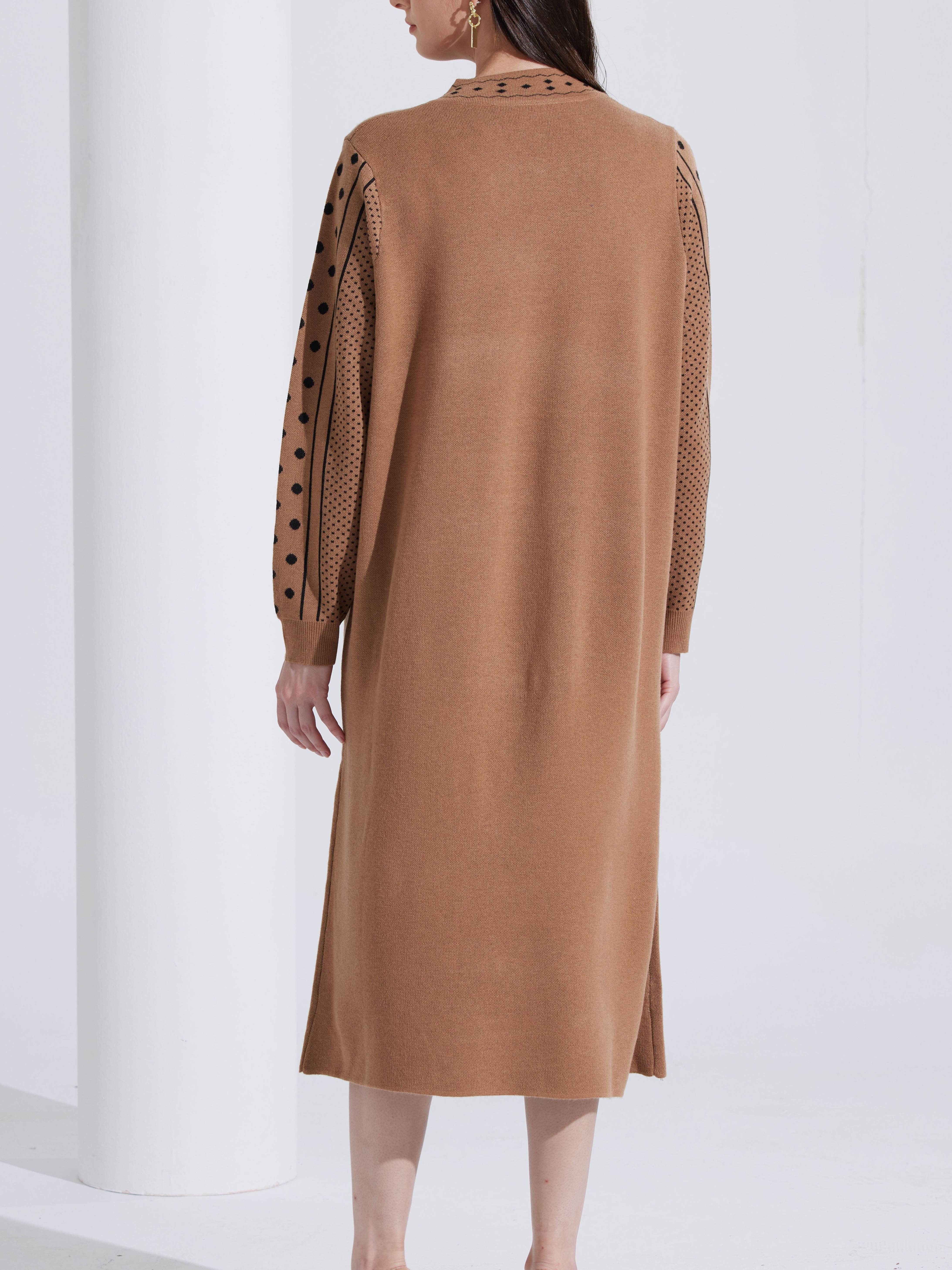 Quality Choice Patterned Maxi Sweater Dress Women'S Long Sleeve Cashmere Blend With Embellished Detail