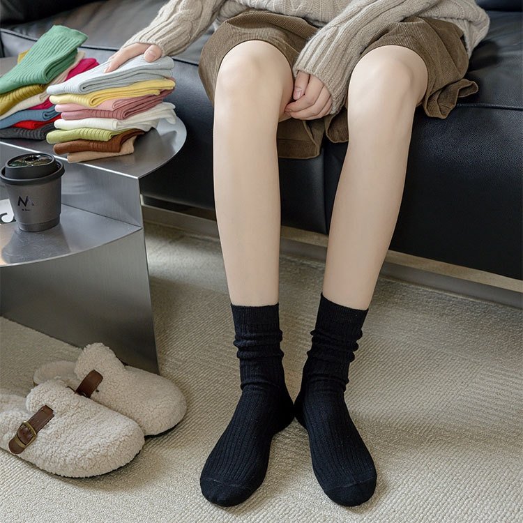 New dopamine double needle socks for women Spring and Autumn ins tide mid-tube socks Macaron combed cotton pile socks