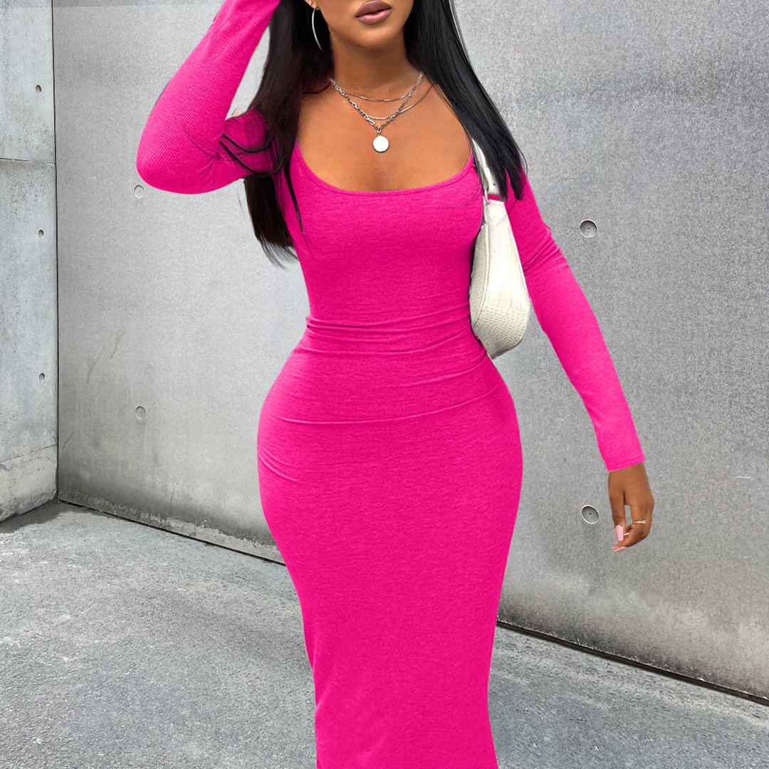 Women's Eco-Friendly Bodycon Dress Straight Long Sleeve Ribbed Square Neck Casual summer Autumn black Party Club Knit dresses