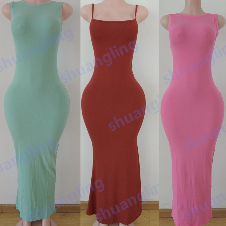 Lounge Slip Dress Custom LOGO COLOR Modal Cotton Rib Women Clothing Lounge Bodycon Long Maxi Skinny Lounge Dress