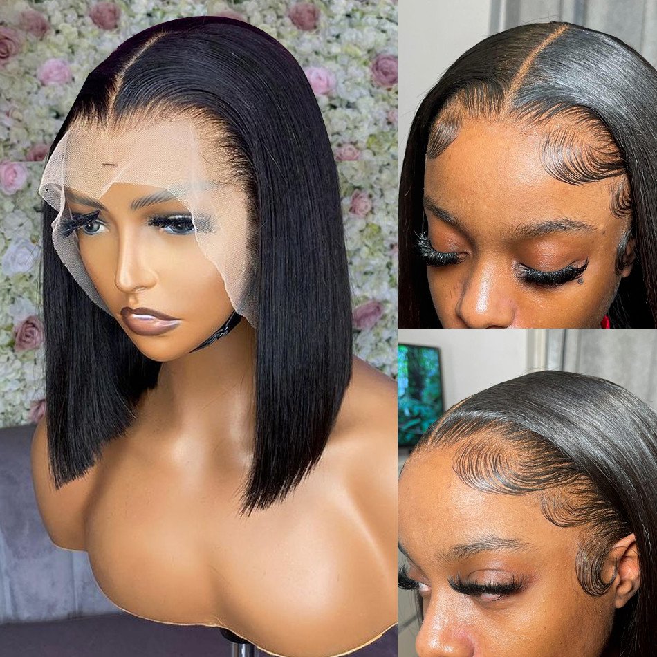 Raw Vietnamese Human Hair Short Bob Wigs Bone Straight Human Hair Swiss Lace Front Wig Pixie Cut Human Hair Wigs For Black Women