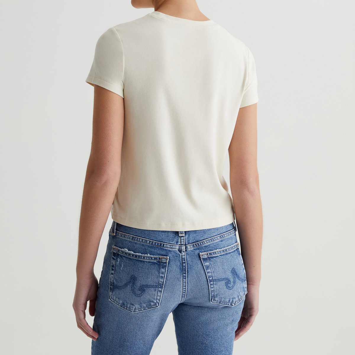 Custom OEM/ODM Women's Vintage Crop Crewneck Tee- White Cotton Blend Rib Knit, Short Sleeve, Effortless Everyday Top
