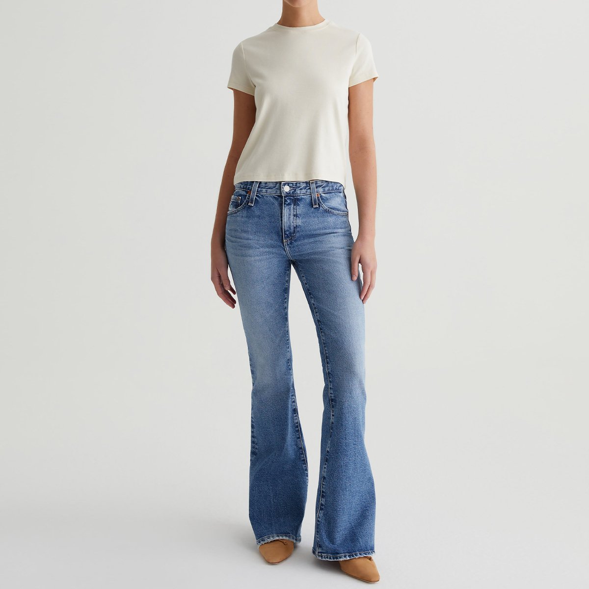 Custom OEM/ODM Women's Vintage Crop Crewneck Tee- White Cotton Blend Rib Knit, Short Sleeve, Effortless Everyday Top