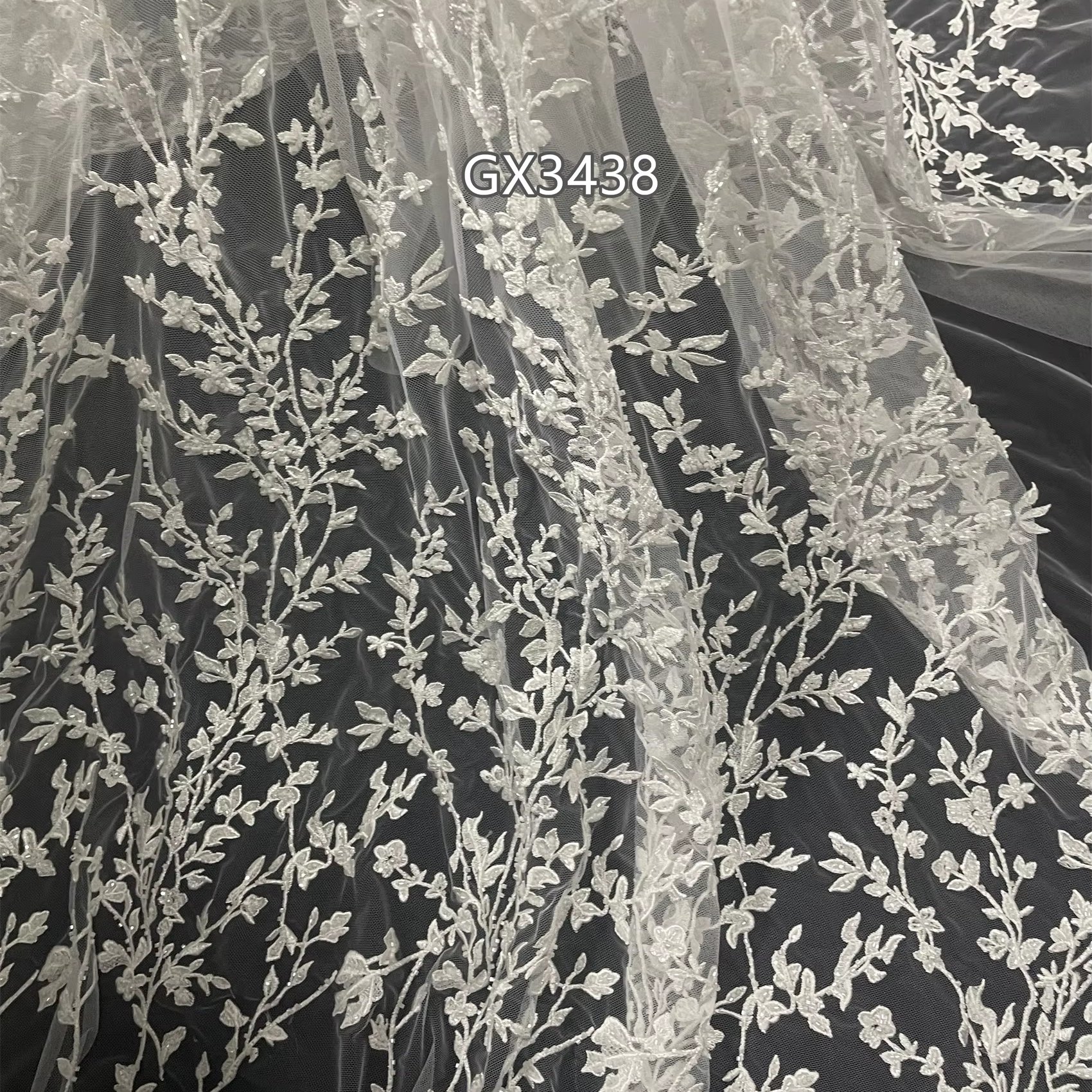 High-end Tulle Embroidery Fabrics with beads Lace Mesh Embroidery Fabric for Wedding Dress and Garment