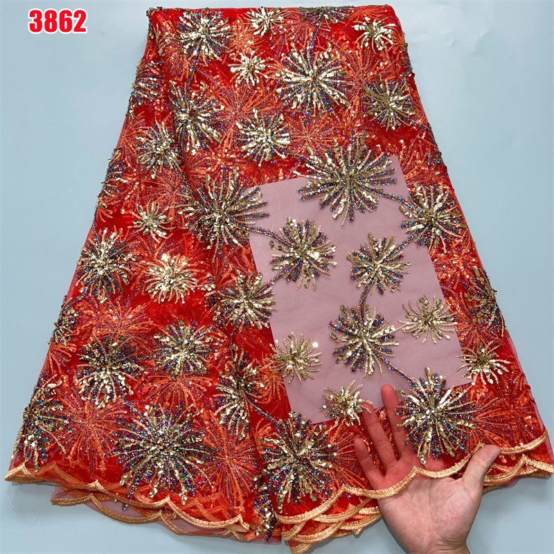 3862 Wholesale African Tulle Mesh Lace Fabric 2024 Luxury French Mesh Lace Fabric with Sequins for Women Wedding Party Dresses