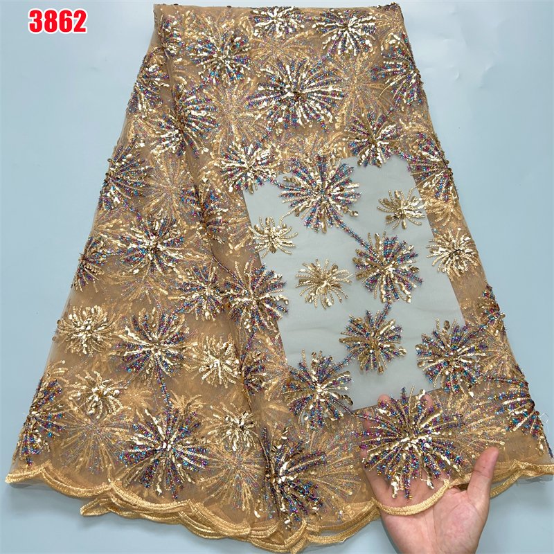 3862 Wholesale African Tulle Mesh Lace Fabric 2024 Luxury French Mesh Lace Fabric with Sequins for Women Wedding Party Dresses