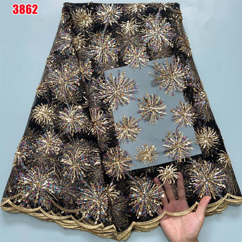 3862 Wholesale African Tulle Mesh Lace Fabric 2024 Luxury French Mesh Lace Fabric with Sequins for Women Wedding Party Dresses