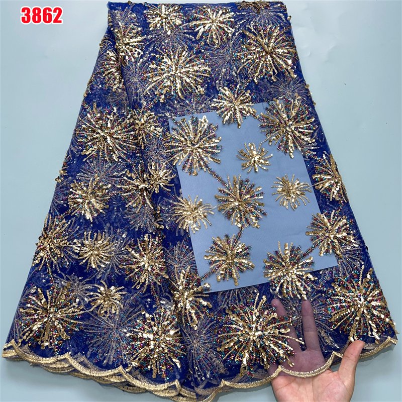 3862 Wholesale African Tulle Mesh Lace Fabric 2024 Luxury French Mesh Lace Fabric with Sequins for Women Wedding Party Dresses