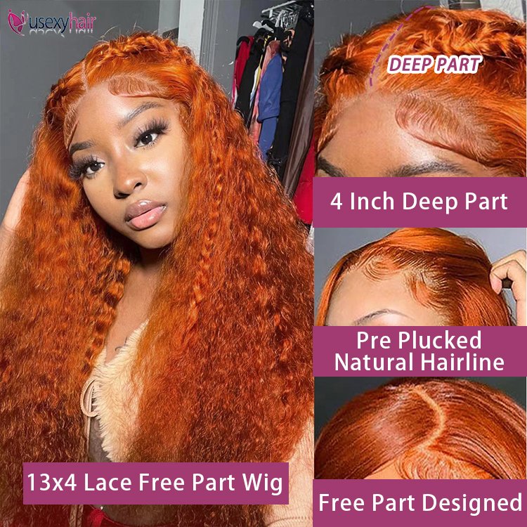30 34 Inches Water Wave 350 Orange Lace Frontal Wig Human Hair Ginger Colored Peruvian Hair Wigs glueless HD 13x6 Lace Front Wig