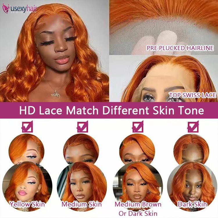 30 34 Inches Water Wave 350 Orange Lace Frontal Wig Human Hair Ginger Colored Peruvian Hair Wigs glueless HD 13x6 Lace Front Wig