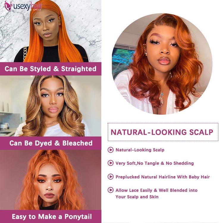 30 34 Inches Water Wave 350 Orange Lace Frontal Wig Human Hair Ginger Colored Peruvian Hair Wigs glueless HD 13x6 Lace Front Wig