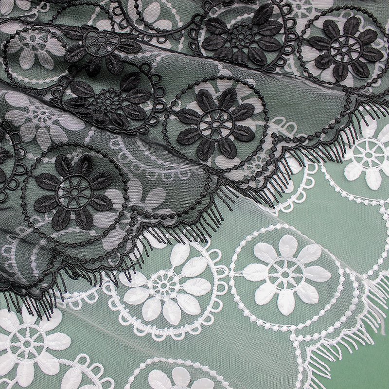 Wholesale Korean 3D flower milk water soluble embroidery black swiss tulle mesh lace fabric