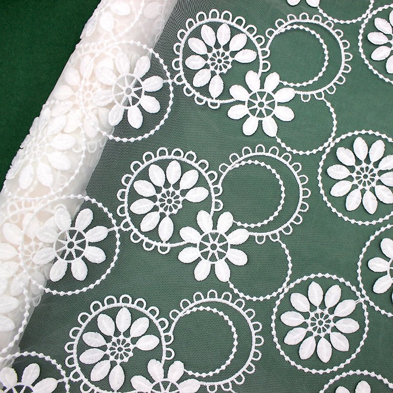 Wholesale Korean 3D flower milk water soluble embroidery black swiss tulle mesh lace fabric