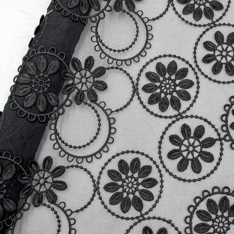 Wholesale Korean 3D flower milk water soluble embroidery black swiss tulle mesh lace fabric
