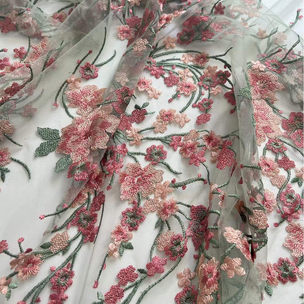 New French Soft Hand Touching 3D Floral Embroidery Mesh Lace Fabric For Bridal Dress