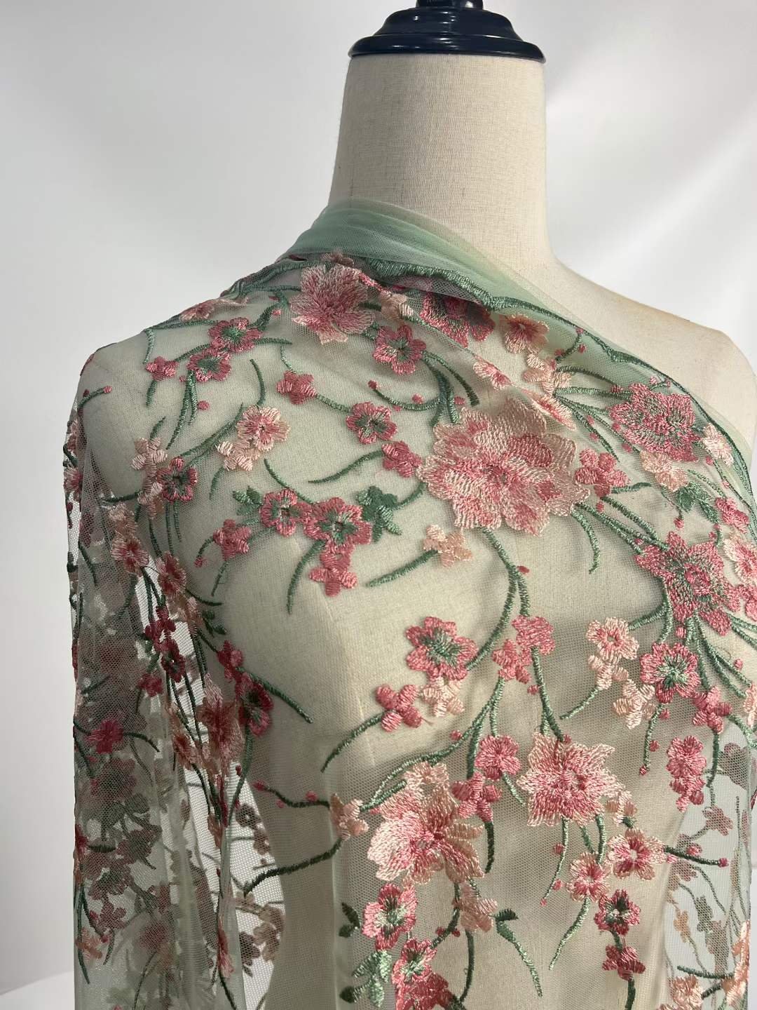 New French Soft Hand Touching 3D Floral Embroidery Mesh Lace Fabric For Bridal Dress