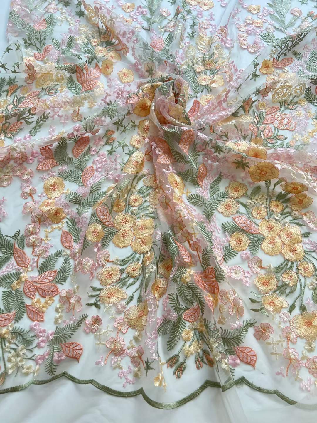 New French Soft Hand Touching 3D Floral Embroidery Mesh Lace Fabric For Bridal Dress