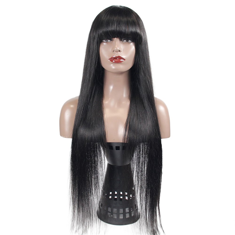 Customized 100% human hair lace front wig with bang for small heads, wholesale Transparent lace women wig hats hair extensions