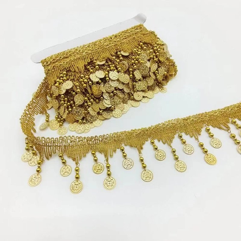 Hot Sale Sequins Lace Trim Performance Dance Costume Gold Silver Tassel Sequins Lace