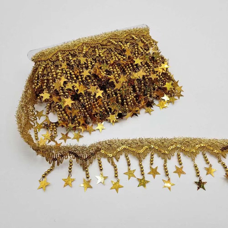 Hot Sale Sequins Lace Trim Performance Dance Costume Gold Silver Tassel Sequins Lace