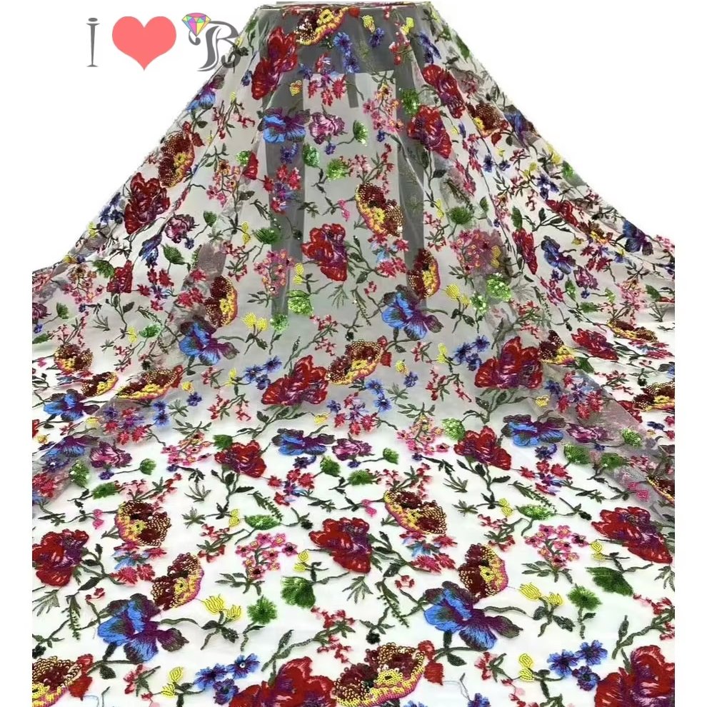 High density embroidery fabric high quality French Nigerian African lace fabric with sequins for dress