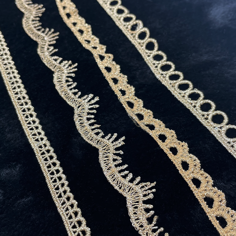 Hot Flower Lace Trim High Quality Wholesale solubility Water Soluble Delicate polyester solubility Fabric Gold polyester lace