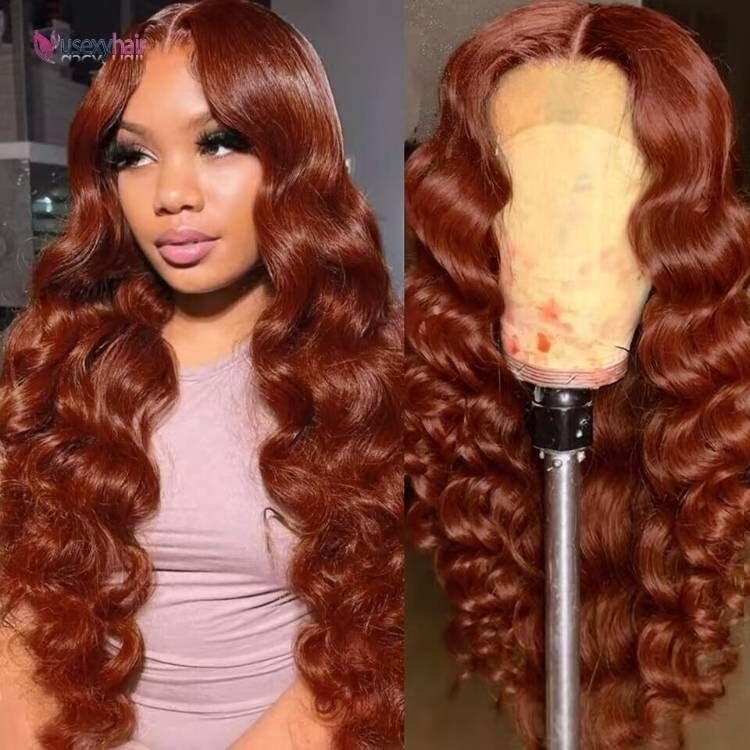 33# Auburn Brown Red Color Curly Water Wave Raw Long Lace front Human Hair Wigs Vendors Swiss HD 13x4 Lace Frontal Closure Wigs