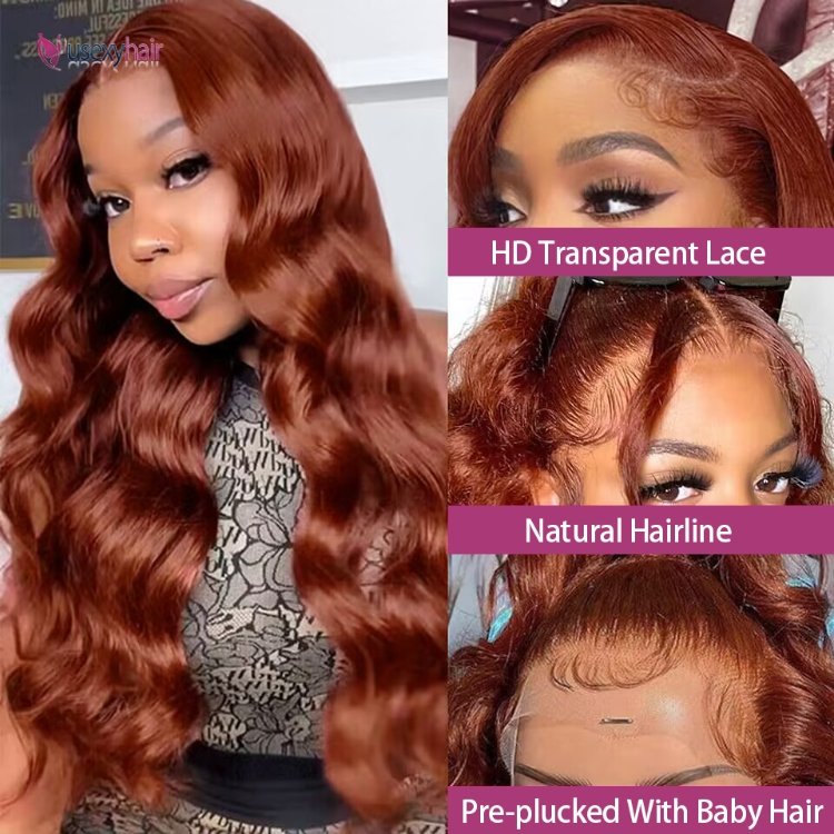 33# Auburn Brown Red Color Curly Water Wave Raw Long Lace front Human Hair Wigs Vendors Swiss HD 13x4 Lace Frontal Closure Wigs