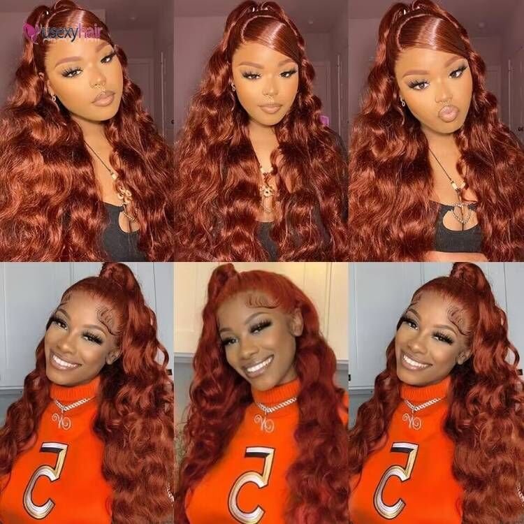 33# Auburn Brown Red Color Curly Water Wave Raw Long Lace front Human Hair Wigs Vendors Swiss HD 13x4 Lace Frontal Closure Wigs
