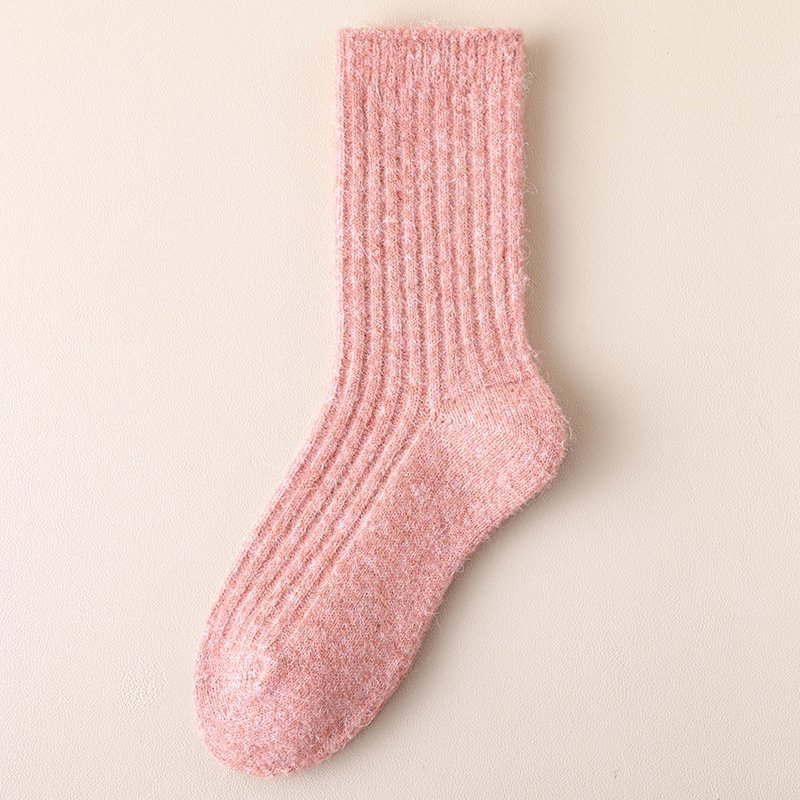 2025 Newest Winter Design Socks Foot Wear Chic Ribbed Knitting Sheep Wool Polyester Blended Knit Warm Fluffy Adult Women Socks