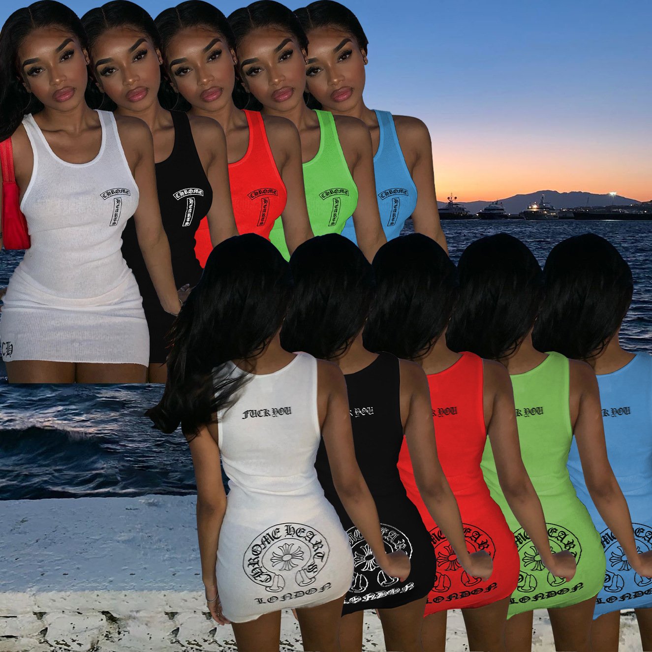 Trending Products 2022 New Arrivals Customize Logo Summer Ladies Sleeveless O Neck Mini Bodycon Casual Ribbed Tank Top Dress