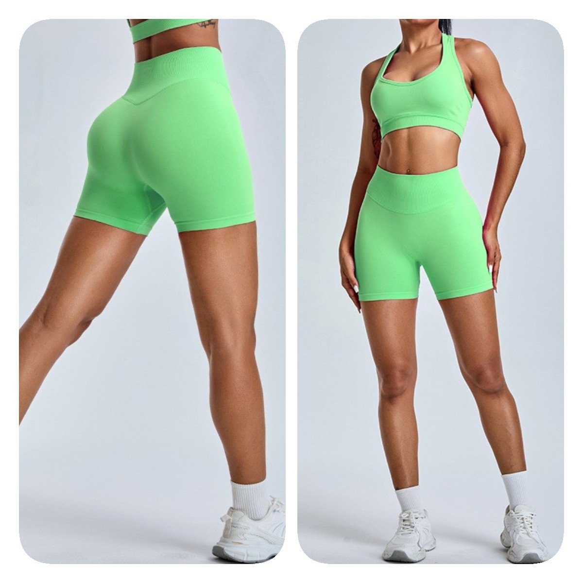 YISHENHON Seamless 3.0 Cloud 2Pcs Activewear Fitness Yoga Set Racerback Bra Biker High Waist Shorts Workout Sets for Women