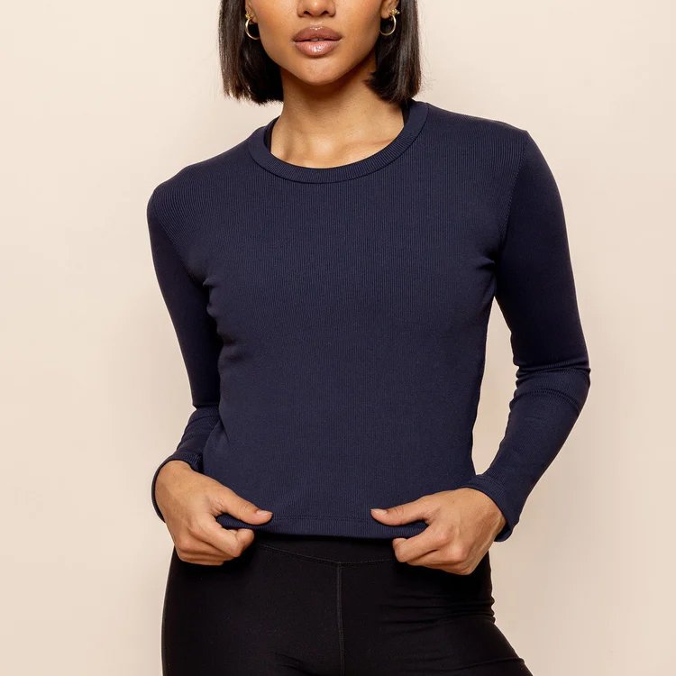 OEM/ODM Custom Logo Long Sleeve Ribbed Women's T Shirt Cotton Spandex Super Soft Long Sleeve T Shirt